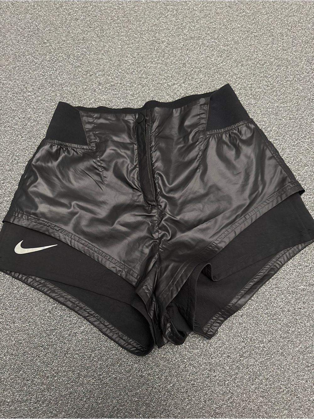 Nike Women's Black Two-in-One Athletic Shorts with Reflective Swoosh